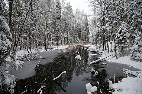 景观区“碧绿湖泊”的雪景