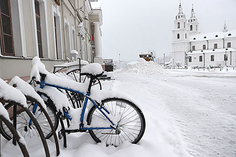 Snow-covered streets of the city