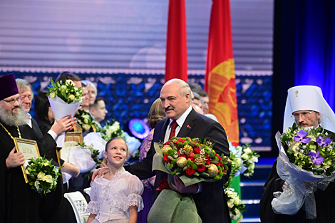 Belarus President Aleksandr Lukashenko after awards ceremony