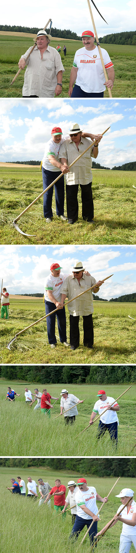Lukashenko teaches Depardieu scything