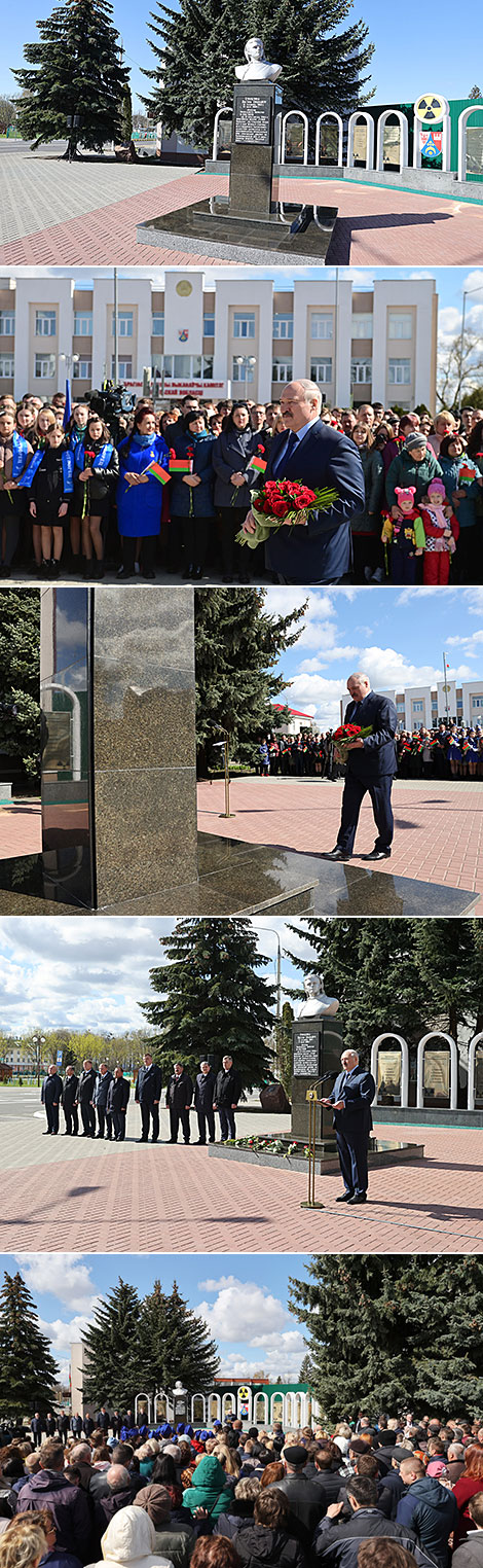 Belarusian President Aleksandr Lukashenko attends a commemorative rally in Bragin