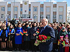 Belarusian President Aleksandr Lukashenko attends a commemorative rally in Bragin