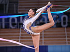 Alina Harnasko while a ribbon routine
