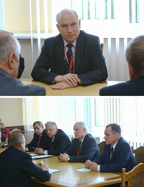 Sergei Lebedev, head of the CIS mission to observe the Belarus president election, visits the Logoisk District Election Commission