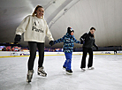 A mobile ice rink opens for the season near the Palace of Sports