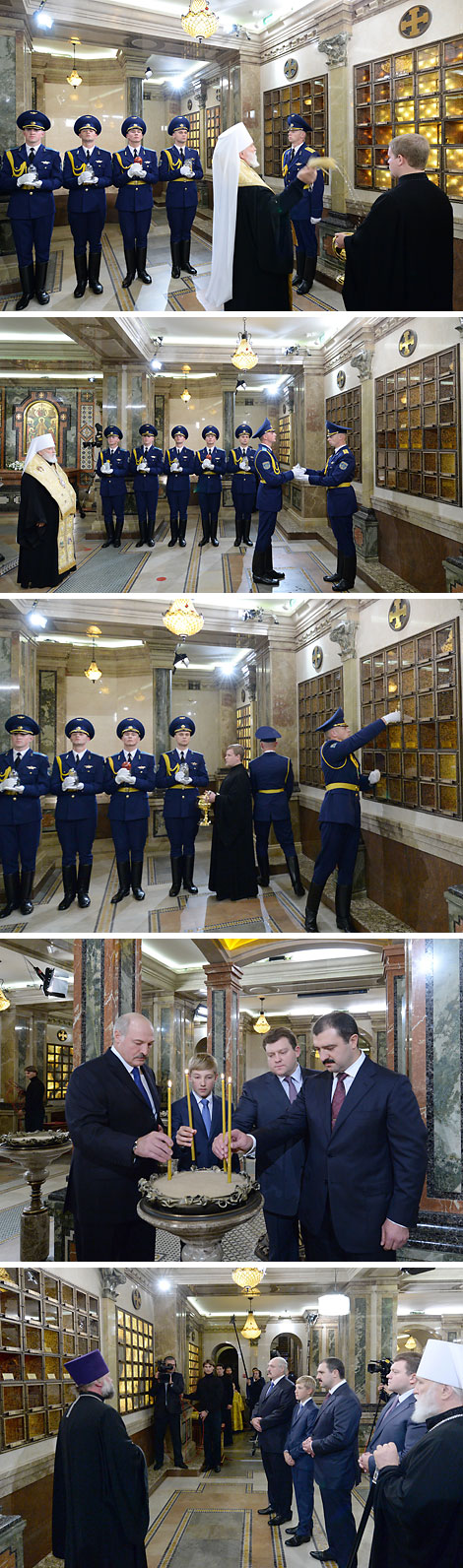 In the crypt of the temple Metropolitan of Minsk and Zaslavl Pavel offered a prayer. Capsules containing soil from the graves of the Belarusian warriors in Germany, Austria, Poland, Hungary, Slovakia and Italy were placed in special niches