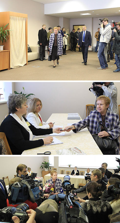 Chairwoman of the Central Election Commission of Belarus Lidia Yermoshina takes part in early voting