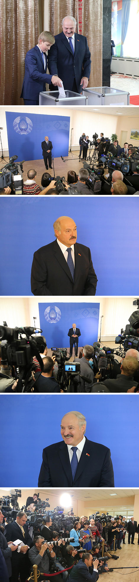 Belarus President Alexander Lukashenko casts his vote at polling station No.1 in Minsk