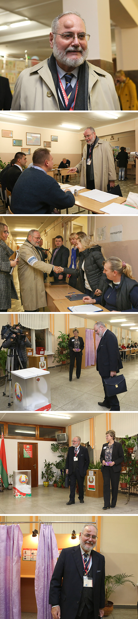 OSCE/ODIHR mission head Jacques Faure at polling stations at Minsk school No. 101