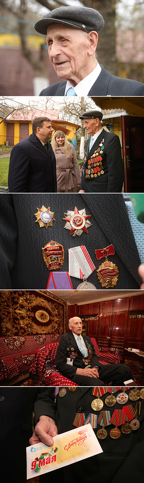 Veteran Anton Gorbachik from Grodno receives congratulations in the run-up to Victory Day