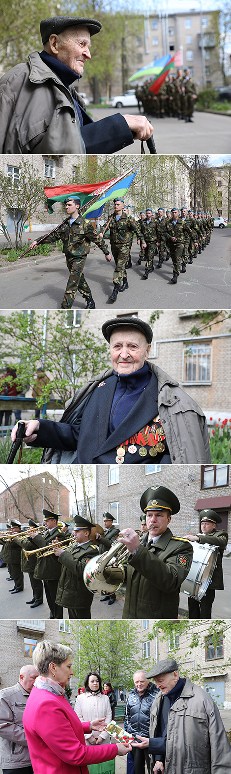 Vitebsk paratroopers stage a mini parade to congratulate a 100-year-old war veteran on Victory Day 
