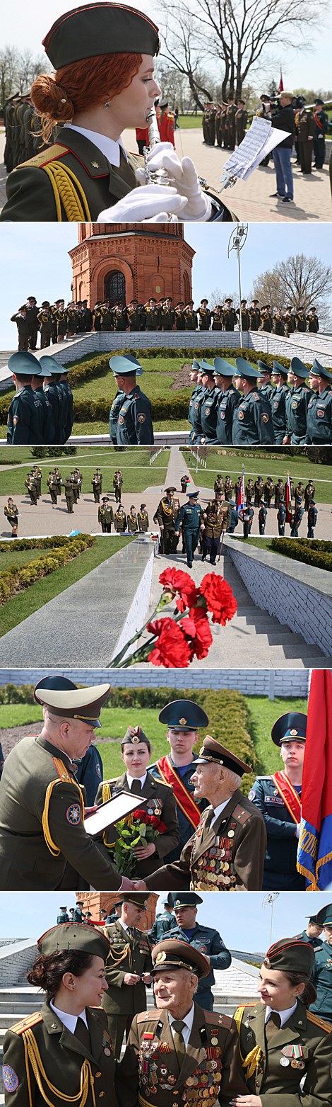 A small parade in honor of the veteran of the Great Patriotic War and the fire service Andrei Moiseyev on the Buinichi Field Memorial