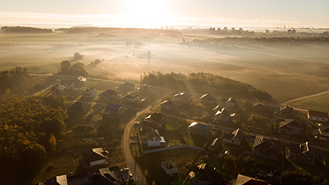 Foggy morning on the outskirts of Grodno