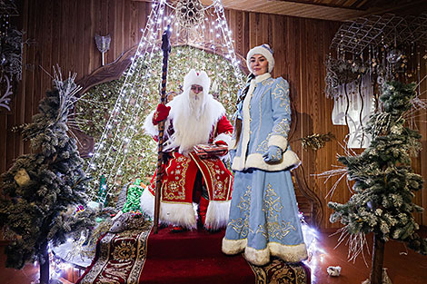 Father Frost and Snow Maiden in the fairytale estate 