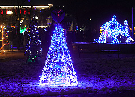 Alley of creative New Year trees in Grodno