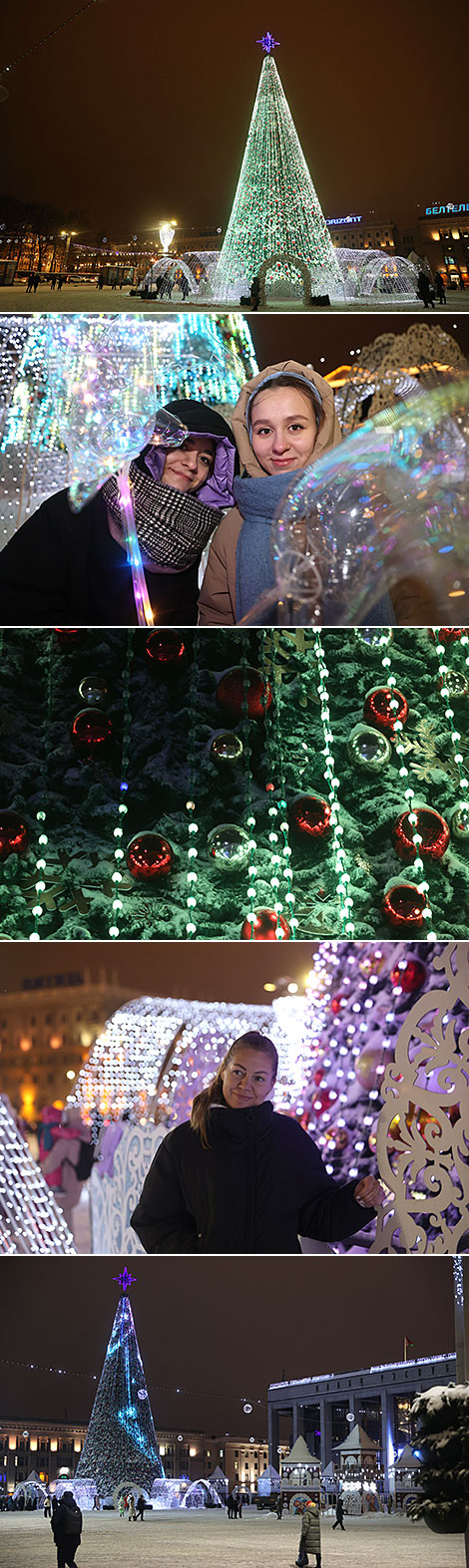 Minsk residents and visitors near the national New Year Tree 
