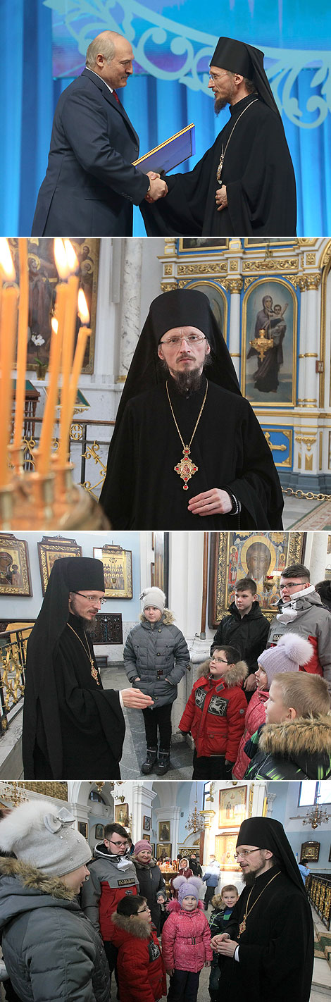  Alexander Lukashenko presents the award For Spiritual Revival to Bishop of Borisov and Maryina Gorka Veniamin