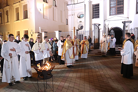 Easter Vigil Midnight Mass in the main Catholic church of Minsk