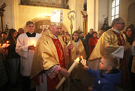 Easter Vigil Midnight Mass in the Farny Church in Grodno 