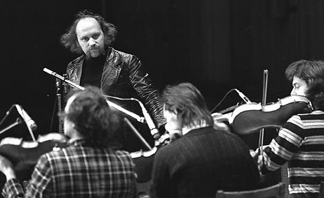 Art director of the famous Pesnyary Vladimir Mulyavin during the rehearsal, 1977
