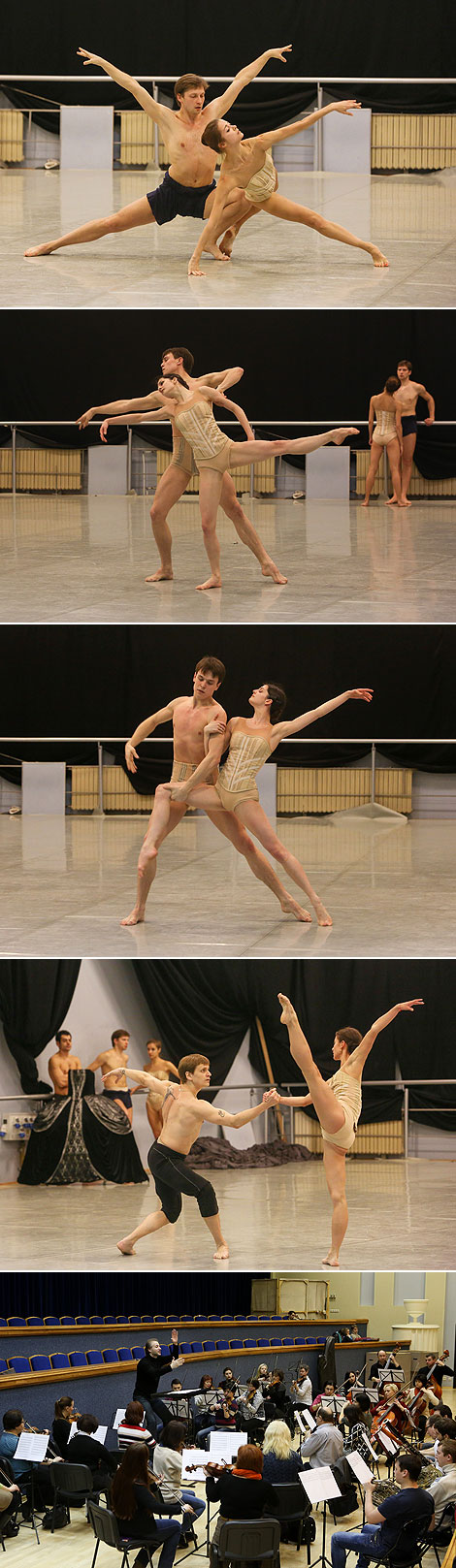 Rehearsals of the ballet La Petite Mort at the Bolshoi theater of Belarus