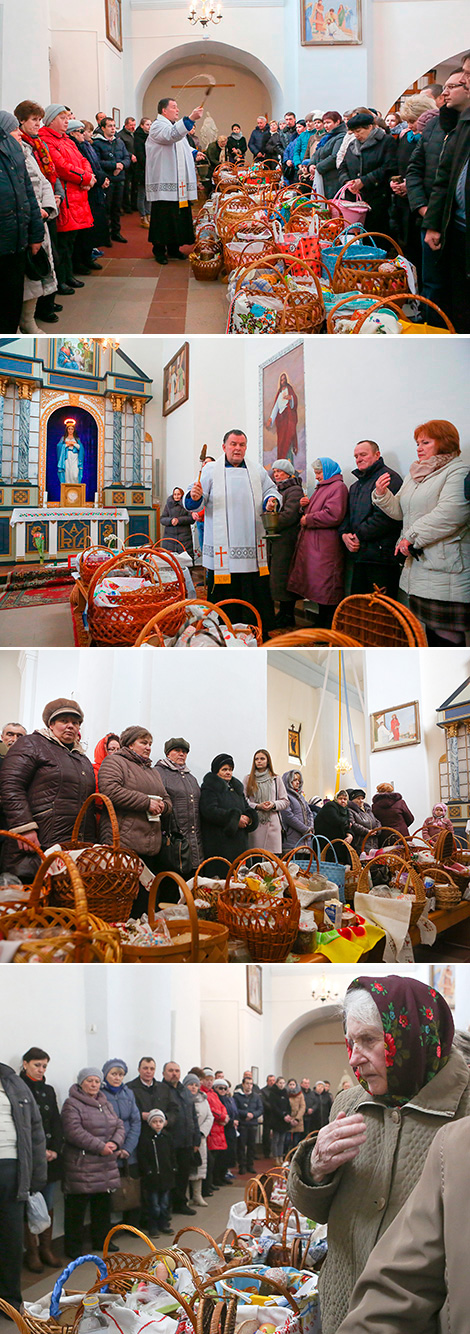 Ксёндз Генрык асвячае ежу ў касцёле Святога Іосіфа ў Валожыне