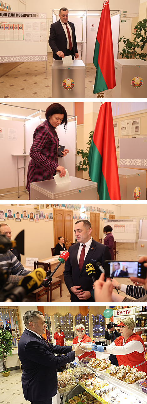 Старшыня Віцебскага аблвыканкама Аляксандр Субоцін на ўчастку для галасавання №16 г. Віцебска