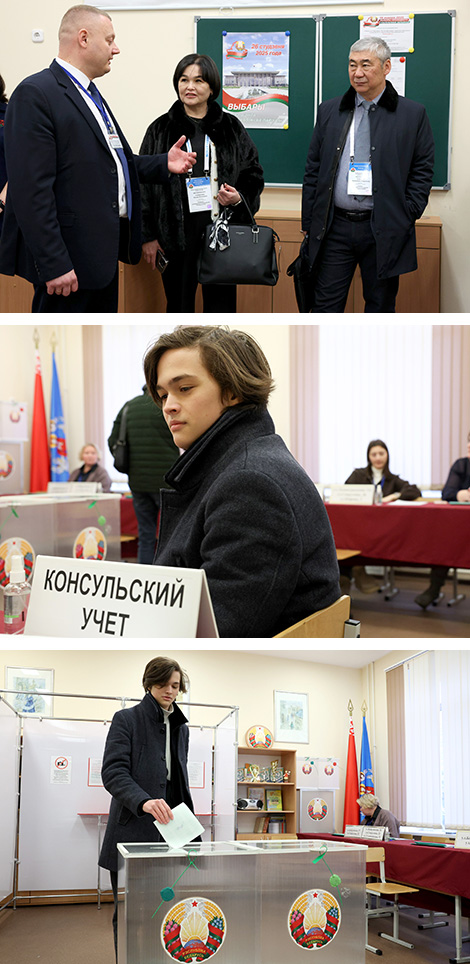 Міжнародныя наглядальнікі (Рэспубліка Узбекістан) у час наведвання выбарчага ўчастка №61 г. Мінска