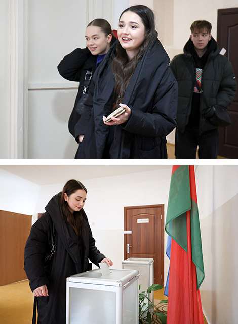 Беларуская выканаўца Лера Бернатовіч падчас галасавання на выбарчым участку №51 у Мінску