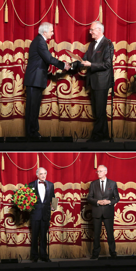 Polad Bulbuloglu and Belarus’ Culture Minister Boris Svetlov at the ballet premiere