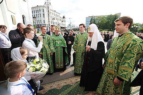 Patriarch Kirill near Holy Spirit Cathedral in Minsk