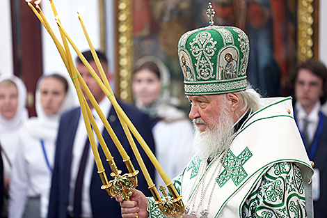 His Holiness Patriarch Kirill of Moscow and All Russia during a divine service