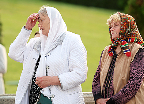Parishioners near the Holy Spirit Cathedral in Minsk