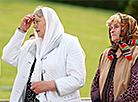 Parishioners near the Holy Spirit Cathedral in Minsk
