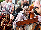 Parishioners near the Holy Spirit Cathedral in Minsk