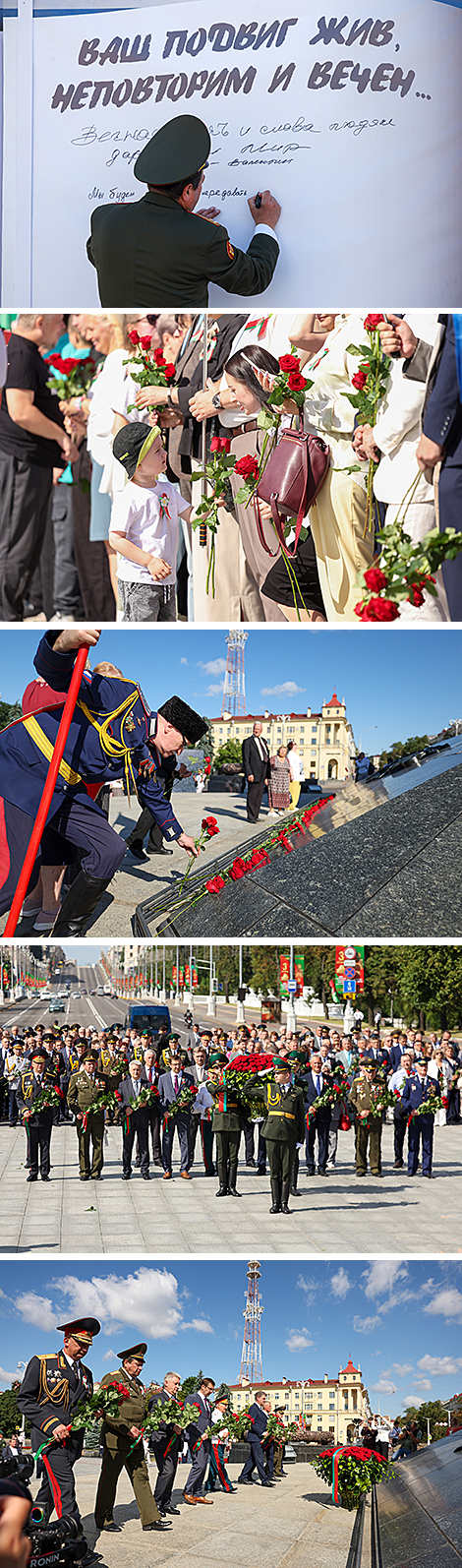 Народное возложение цветов к монументу Победы в Минске