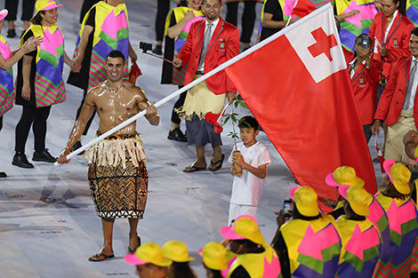 Team Tonga at the opening ceremony of the 2016 Olympic Games
