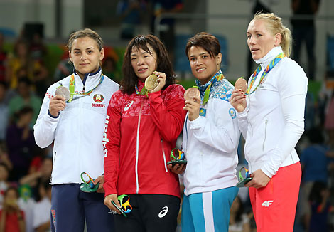 Risako Kawai (gold), Maria Mamoshuk (silver), Yekaterina Larionova and Monika Michalik (bronze)