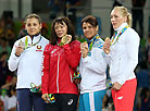 Risako Kawai (gold), Maria Mamoshuk (silver), Yekaterina Larionova and Monika Michalik (bronze)