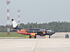 Belavia aircraft in the World of Tanks brand colors lands in National Airport Minsk