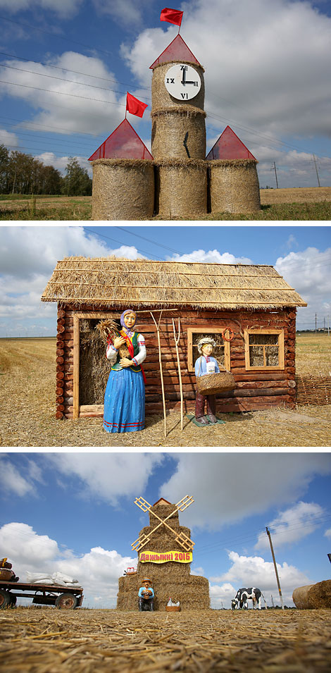 Straw sculptures in Belarusian fields