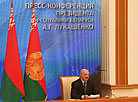 Belarus President Alexander Lukashenko holds a press conference for Russian regional mass media on 17 November