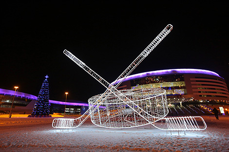 Christmas illumination near the sports complex Minsk Arena
