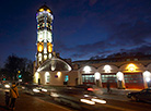 Fire observation tower in Grodno lit up for Christmas