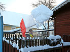 白俄罗斯共青团志愿者在韦杰布斯克州帮助清除积雪