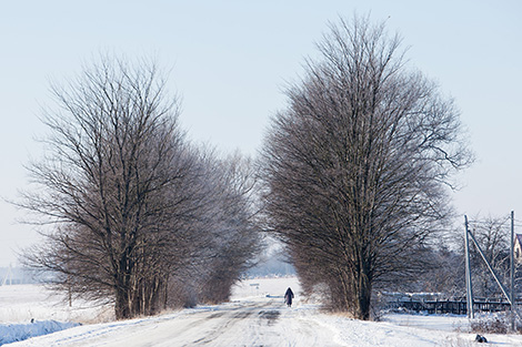 Winter in the village of Velyun, Brest District