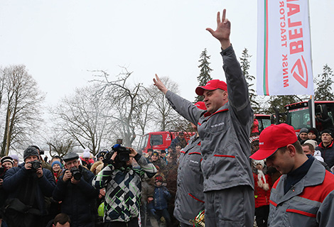 Winners of the first race, Yevgeny Lukashevich, Ruslan Barsuk and Dmitry Yemelyanchenko