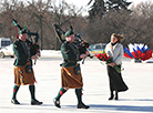 British pipers perform in Victory Square in Minsk