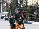 British pipers perform in Victory Square in Minsk