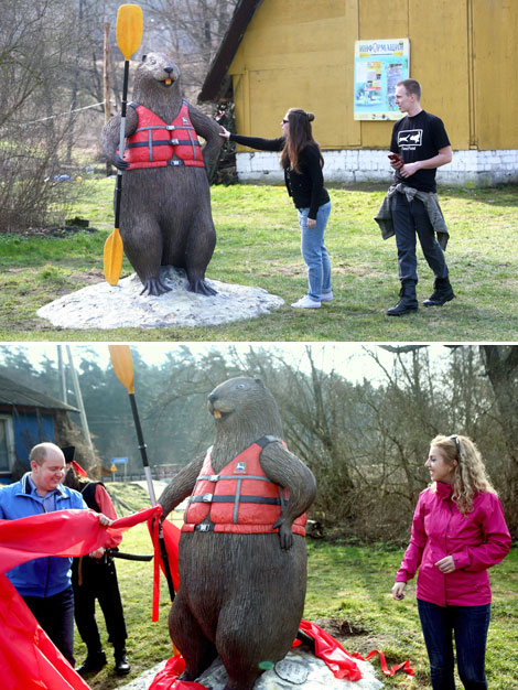 A lifeguard beaver sculpture on the Augustow Canal